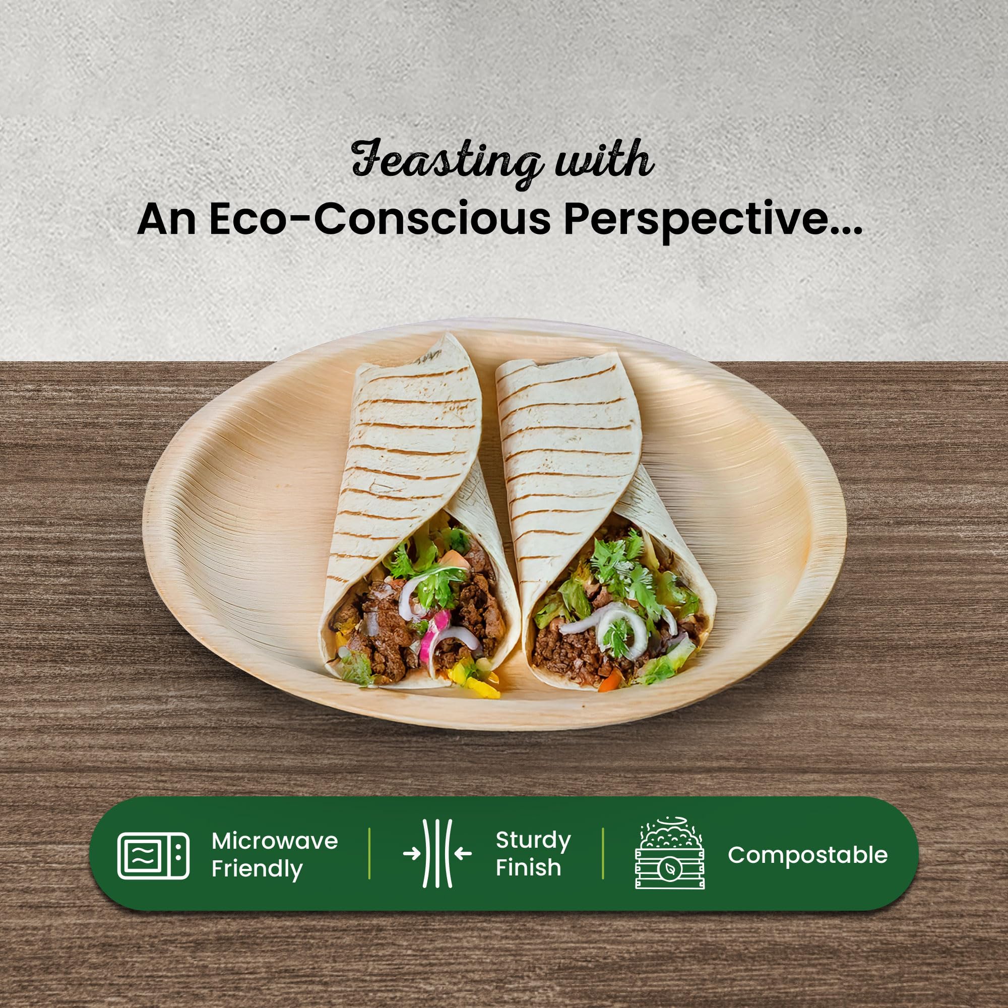 ECO Leaf 50 Disposable Palm Leaf Plates, Natural, Medium 8β(20cm) - Image 4