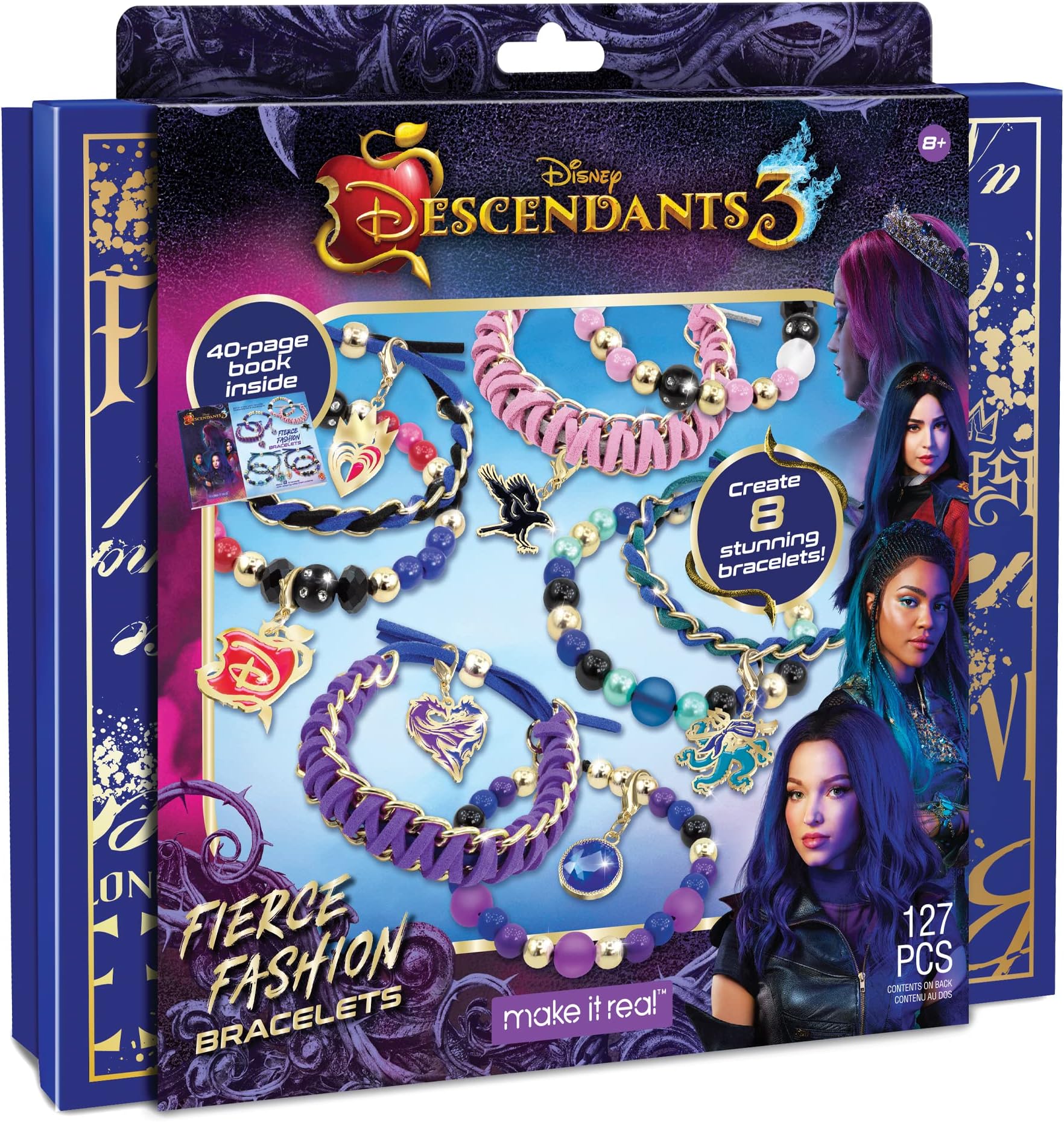 Make It Real - Disney Descendants 3 Fierce Fashion Jewelry - DIY Bead and Charm Bracelet Making Kit - Includes Jewelry Making Supplies, Beads, Charms & Descendants Book - Arts and Craft Kit for Kids