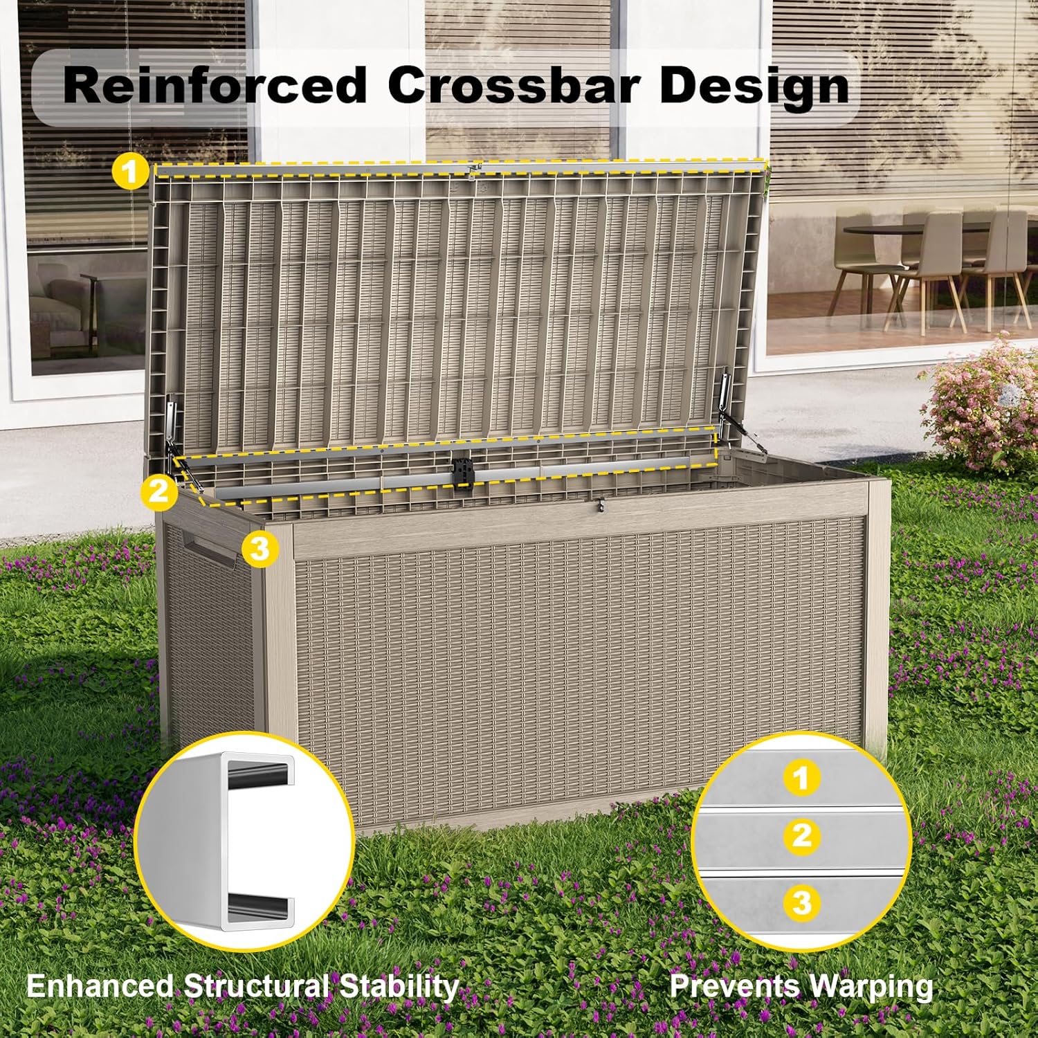 EFU 320 Gallon Outdoor Storage Box Waterproof, Resin Outdoor Storage Box, UV Resistant Outside Deck Boxs with Lockable Lid for Patio Furniture, Pool Tools and Garden Tools (Grey, 320 Gallon)