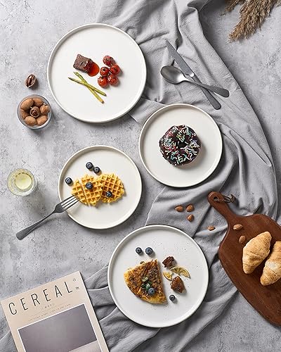 Miniatura 6 de famiware Star - Juego de platos de ensalada para 6, 8 pulgadas, vajilla de cerámica, platos pequeños para postre, ensalada, aperitivo, blanco mate