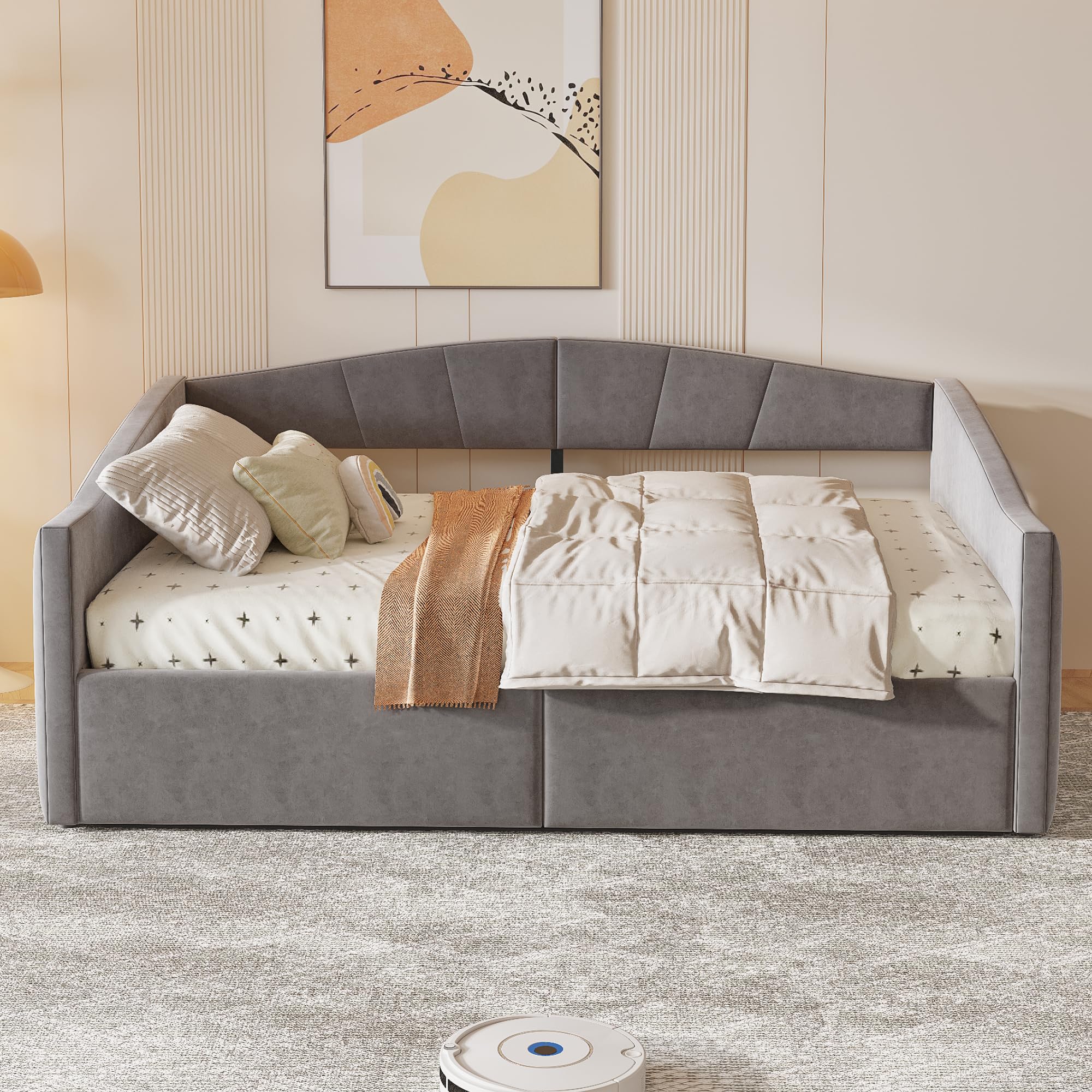 Schlafcouch mit Hydraulischer Lagerung, Bettsofa mit Lattenrost und Armlehnen, Schlafsessel multifunktional,140x200cm, Grau