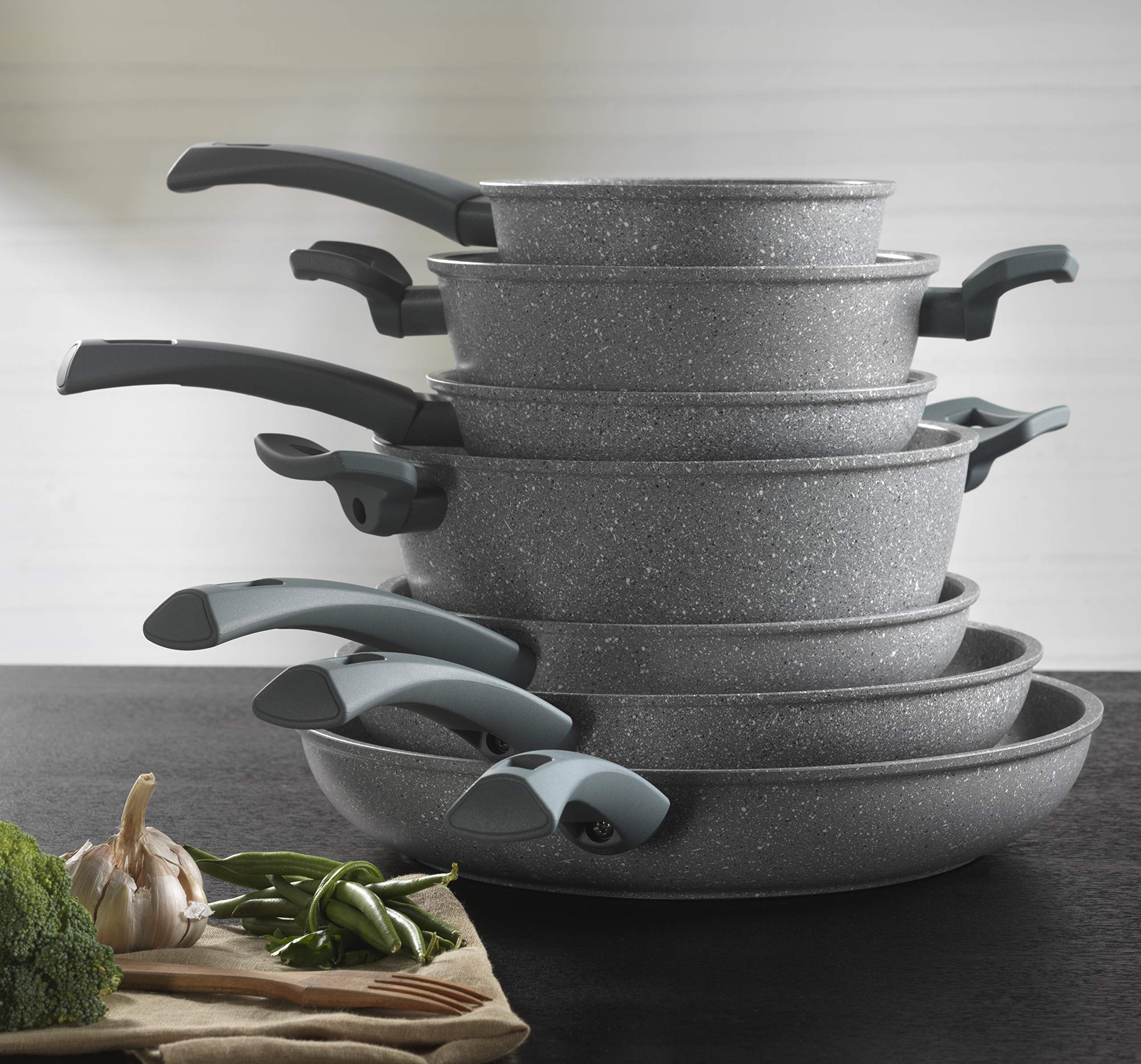 MOPITA ROCCIA VIVA Casseruola Antiaderente Ø 24 cm Padella per tutti i piani cottura (No Induzione), Rivestimento 5 strati Antigraffio, Manico Soft Touch