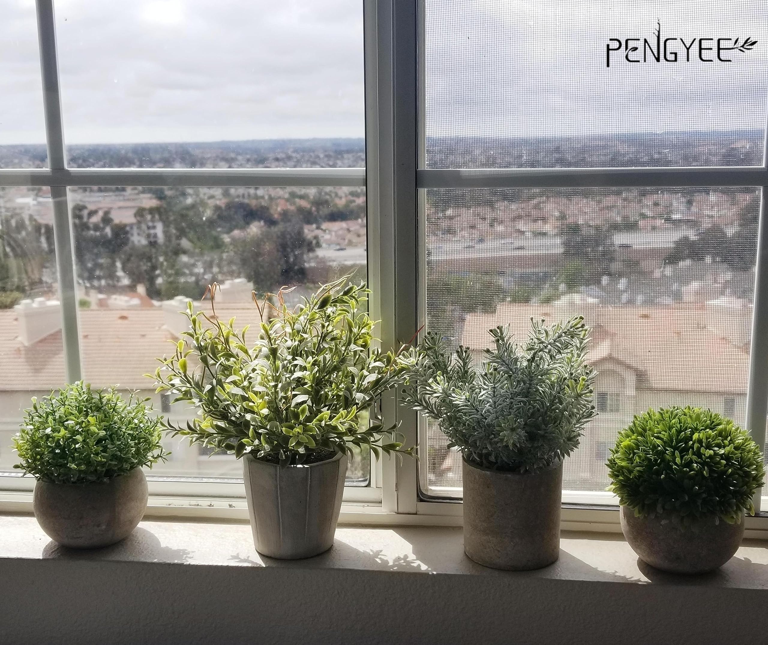 Paquete de 4 plantas artificiales pequeñas, plantas artificiales de interior para decoración del hogar, pequeñas plantas de imitación de interior, plantas falsas en maceta blanca para baño, 9