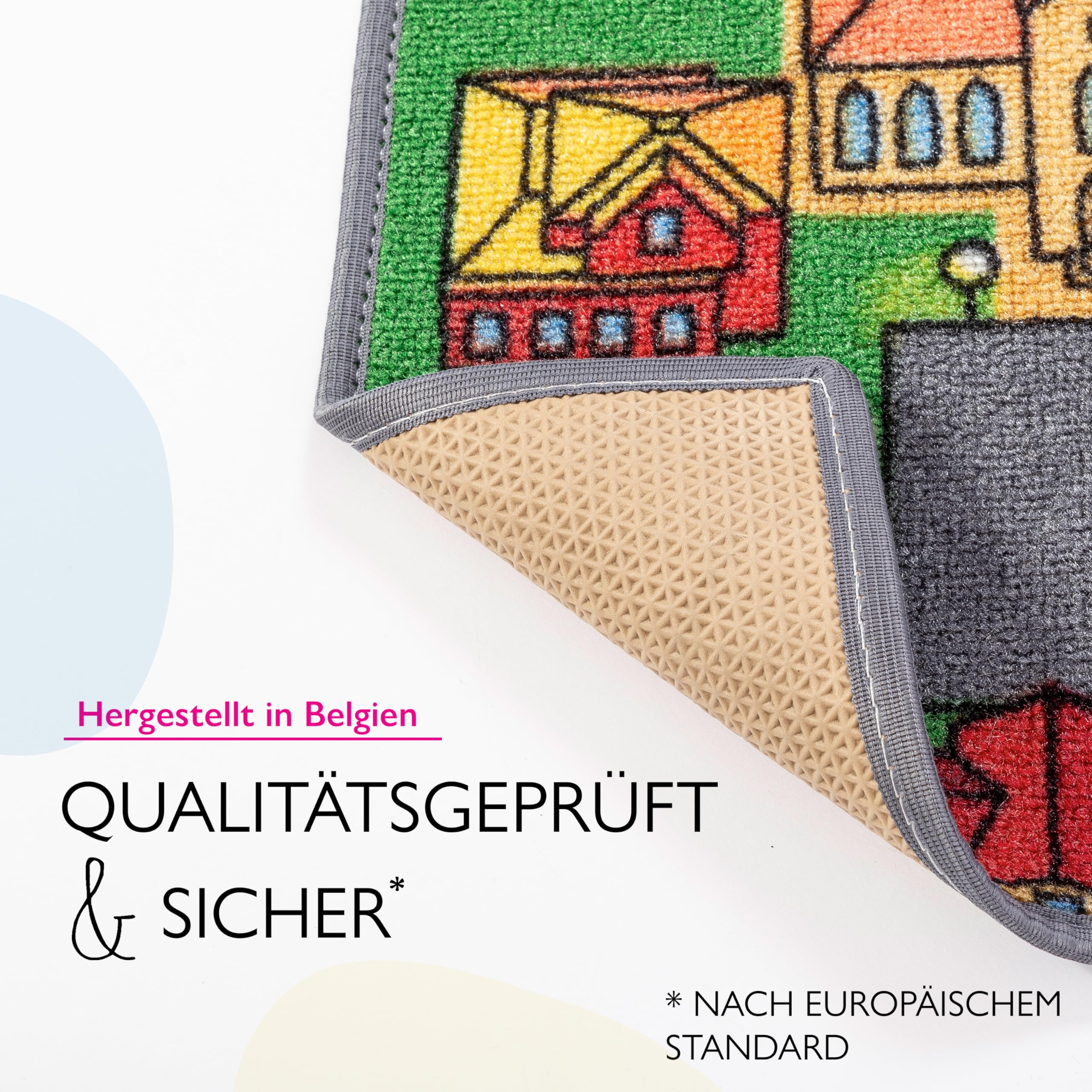 Carpet Studio Teppich Kinderzimmer 95x100cm, Kinderteppich, Spielteppich Straße Jungen & Mädchen, Teppiche für Babyzimmer, Schlafzimmer & Spielzimmer, Antirutsch, 30°C waschbar - Playcity