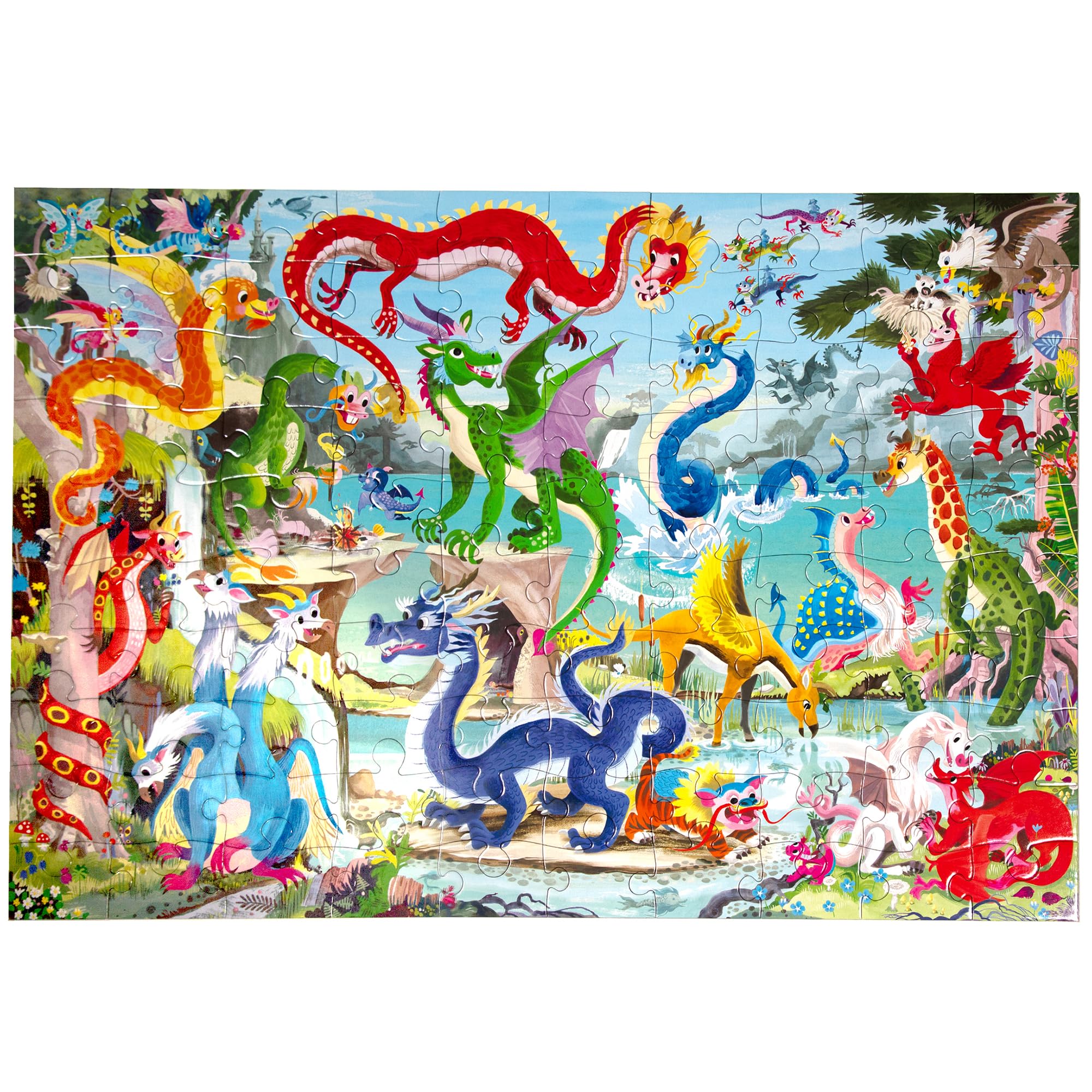 eeBoo 100 Teile Puzzle für Kinder - Love of Dragons Kinderpuzzle Drachen Thema, große Teile für kleine Hände, um motorische Fähigkeiten zu entwickeln