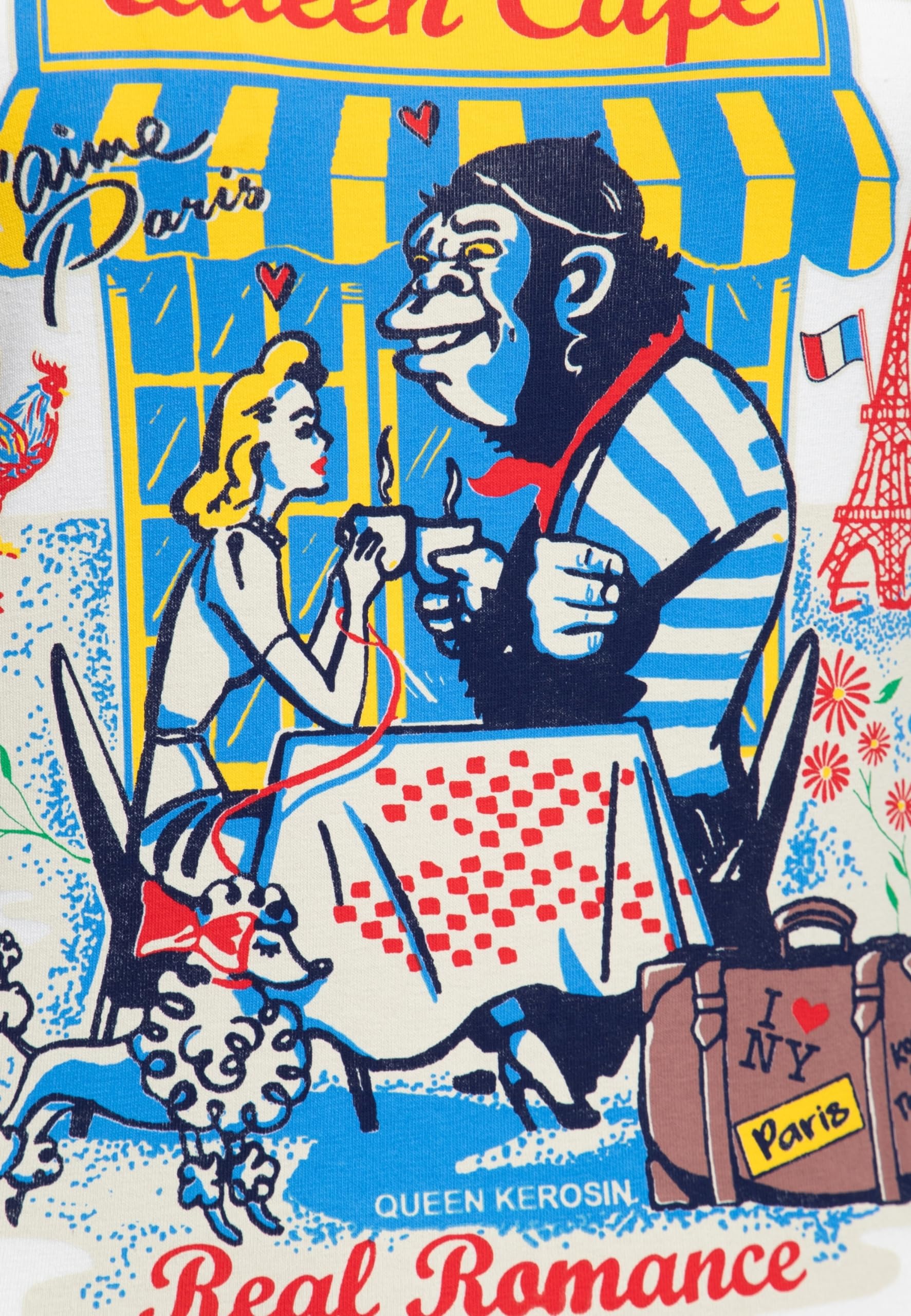 Queen Kerosin Damska koszulka z nadrukiem | koszulka z krótkim rękawem | Ringer | komiks | kreskówka | grafika | Paryż | Francja | Vintage | Retro Real Romance