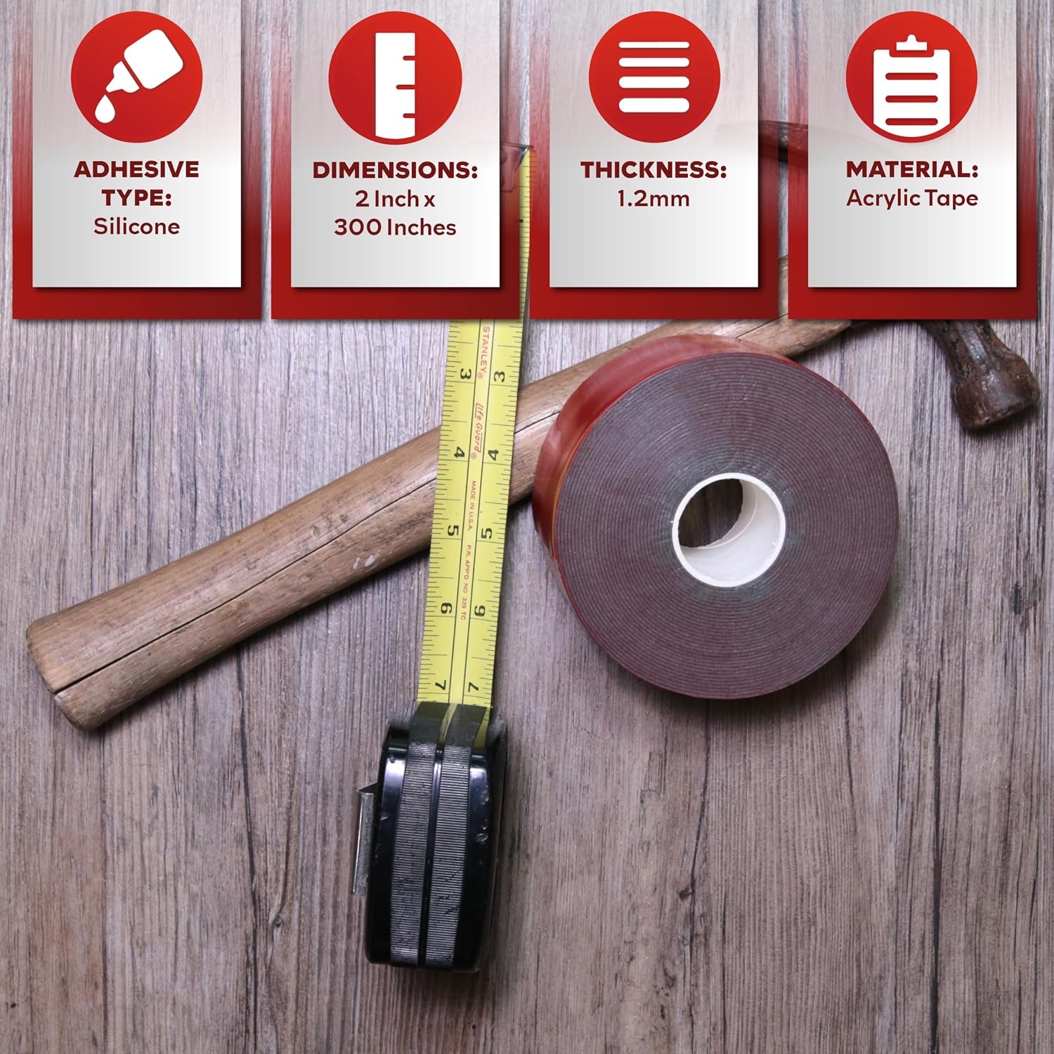 XFasten Extreme Double-Sided Acrylic Mounting Tape Removable, Gray, 2-inch x 300-Inch, Waterproof Indoor and Exterior Double Sides Brick Mounting Tape image 3