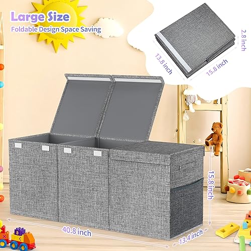 Miniatura 7 de Caja de juguetes extra grande con tapas, plegable, resistente, cajas organizadoras de almacenamiento de juguetes para niños y niñas, 40 x 14 x 16