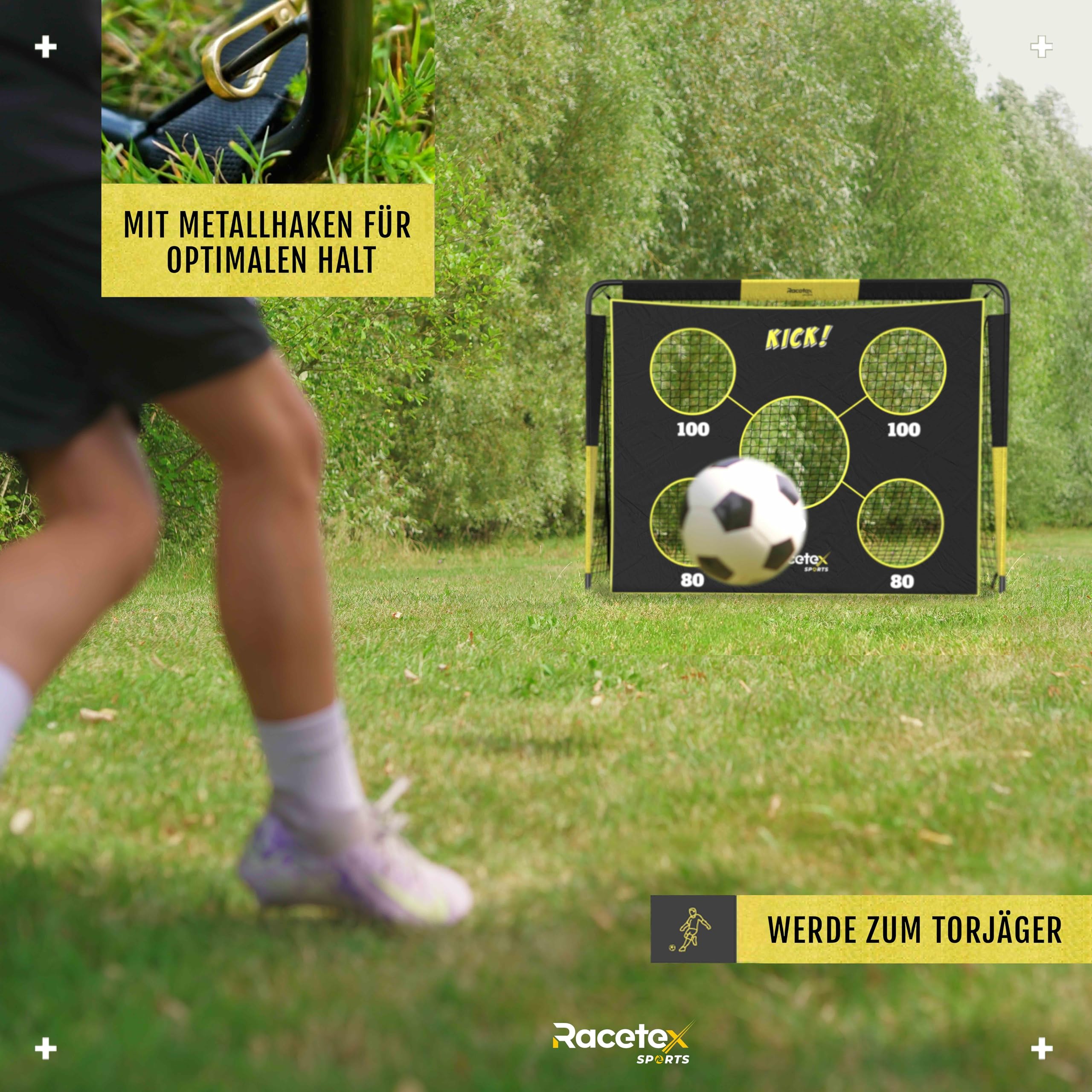 Racetex But de Foot 2-en-1 pour Enfants avec Cible de tir – Cage de Foot Enfant pour destinés au Jardin, Robustes et Stables grâce aux arceaux en Fibre de Verre – Montage Rapide
