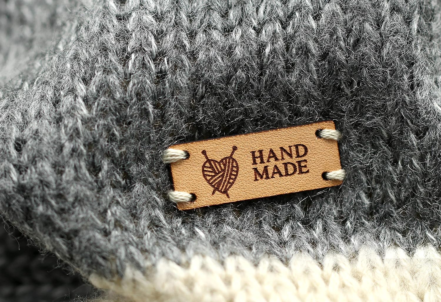 Customizable Small Tag with Hole Handmade Leather Label Mod. SM01 - Veg Tanned Leather Labels for Crochet Items, Knitting (Customized Text - 30 Pieces)