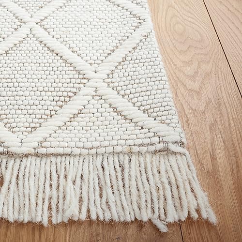 Miniatura 4 de SAFAVIEH Natura Collection - Alfombra de área de 5 x 8 pies, marfil y marrón, lana hecha a mano, ideal para zonas de alto tráfico en sala de estar,