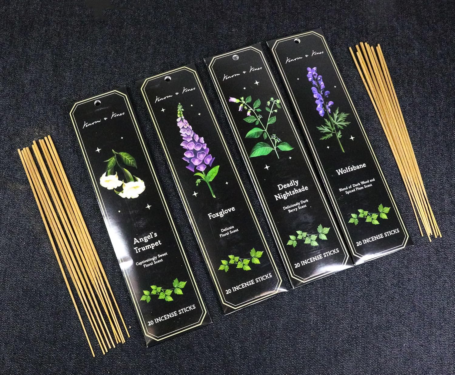Ebros Gift Pack of 4 Library of Poisonous Plants Wicca Metaphysical Deadly Nightshade Angel's Trumpet Wolfsbane Foxglove 20 Scented Incense Sticks Per Pack