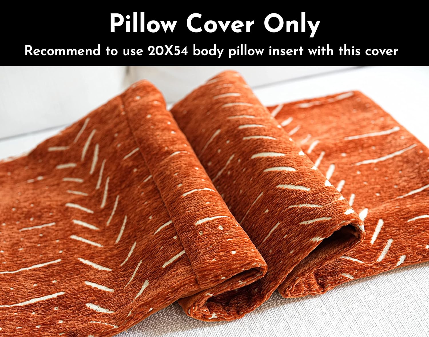 Fall Brick Red Soft Chenille Boho Body Pillow Cover 20x54, Decorative Oversized Long Lumbar Pillow, Boho Textured Oversize Body Pillow, Cover ONLY