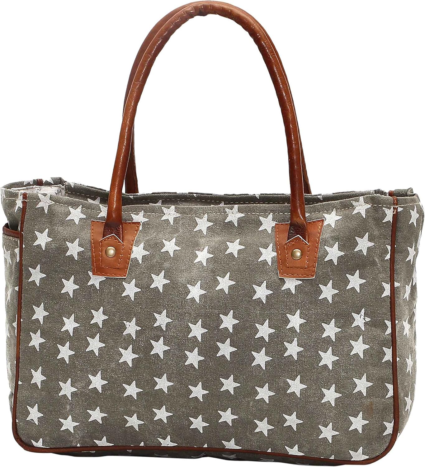 Myra Bag Canvas Freedom of Star Purse - Womens Small Star Bag with Fabric Body and Real Leather Accents, Aesthetic Canvas Purse for Women, Cloth Handbags for Work, College, Everyday, Western Gifts