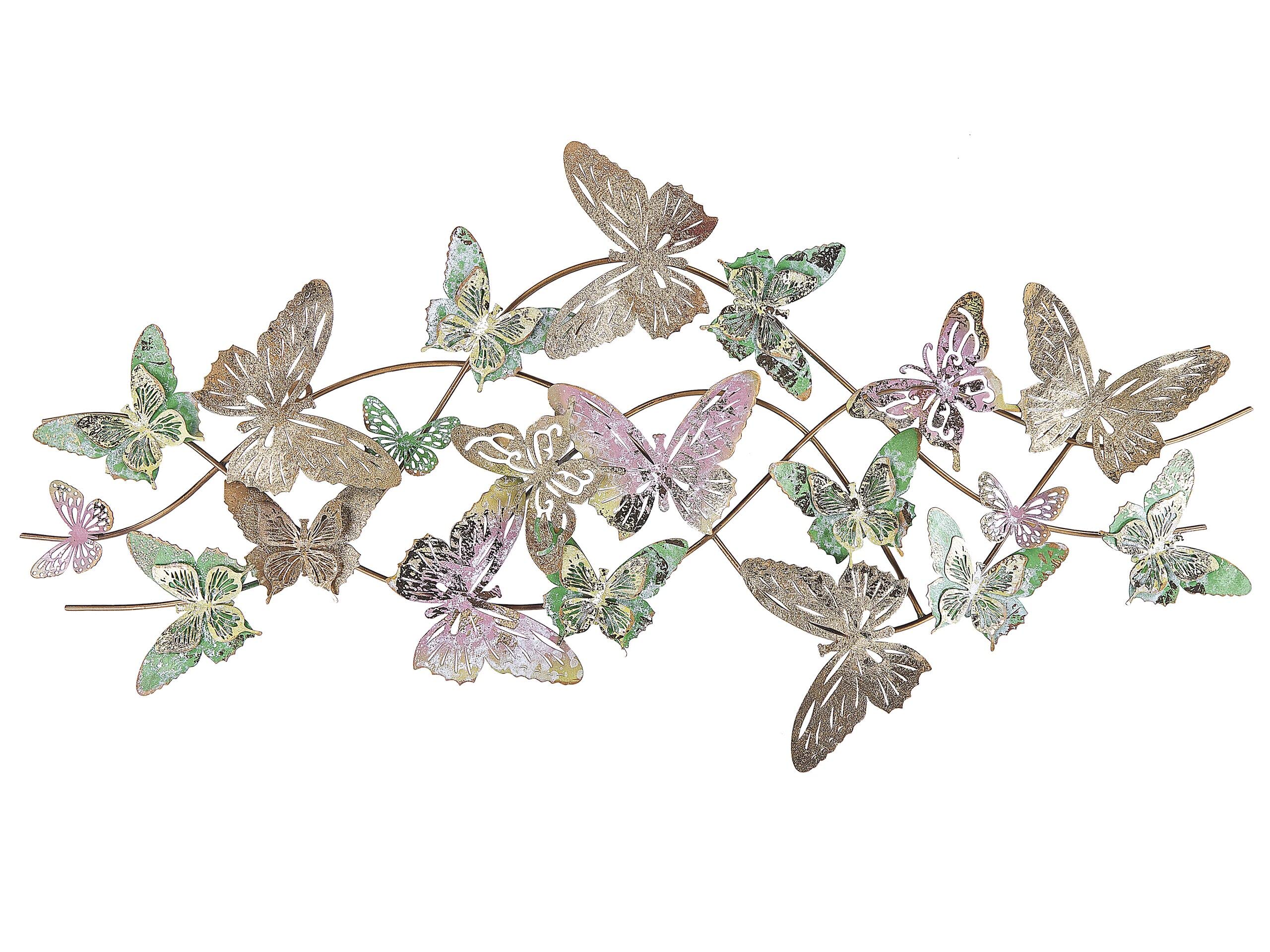Décoration Murale Métal Moderne Beliani - Sculpture Papillons Multicolore 53x100 Cm