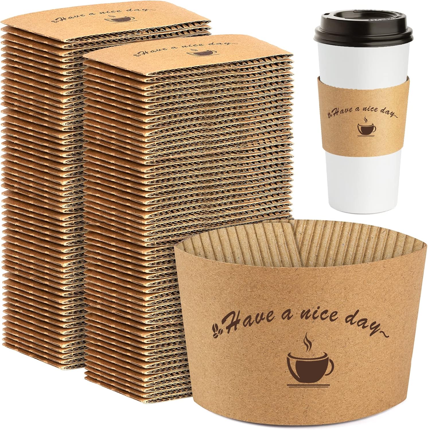 HLWDFLZ Kraft Paper Coffee Cup Sleeves 200 packs Coffee