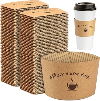 Kraft Paper Coffee Cup Sleeves 200 packs - Coffee Sleeves, Disposable Corrugated Cup Sleeves Holder for Protective Hot and Cold Insulation, Fits 10, 12, 16, 20 oz Paper Cups Cup Not Included