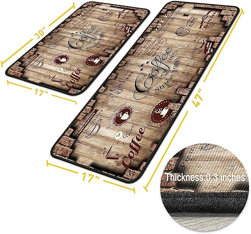 Miniatura 3 de Alfombras de cocina de café para piso, 2 piezas, tapete antifatiga para cocina, tapetes de cocina para delante del fregadero y cocina mate para