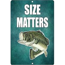 Rogue River Tactical Funny Size Matters Fishing Metal Tin Sign Wall Decor Bass Fish Man Cave Bar