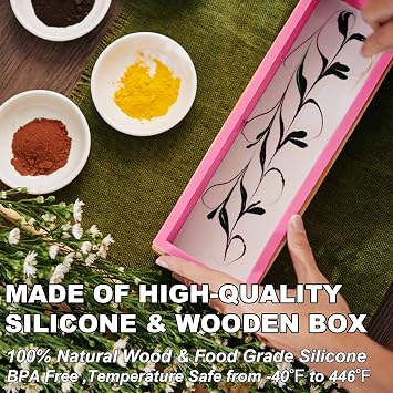LERYKIN Rectangular Soap Mold Kit with Cutter- 42oz Flexible Silicone Loaf Soap Mold with Wood Box, Stainless Steel Wavy & Straight Scraper for Homemade Craft Soap Making Supplies