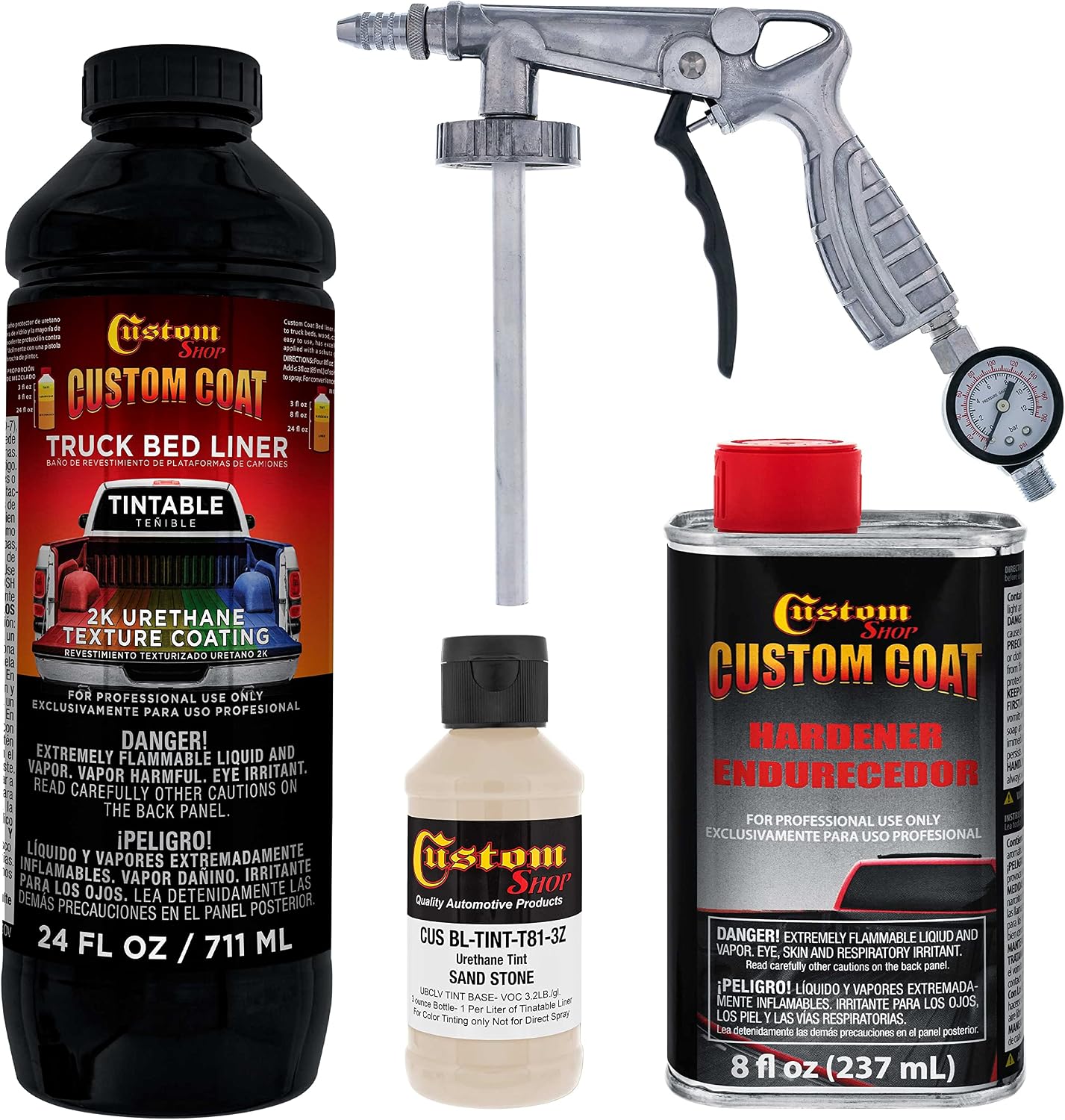 Custom Coat Federal Standard Color # 33510 Sandstone T81 Urethane Spray-On Truck Bed Liner, 1 Quart Kit with Spray Gun and Regulator - Durable Textured Protective Coating - Easy Mix Car Auto