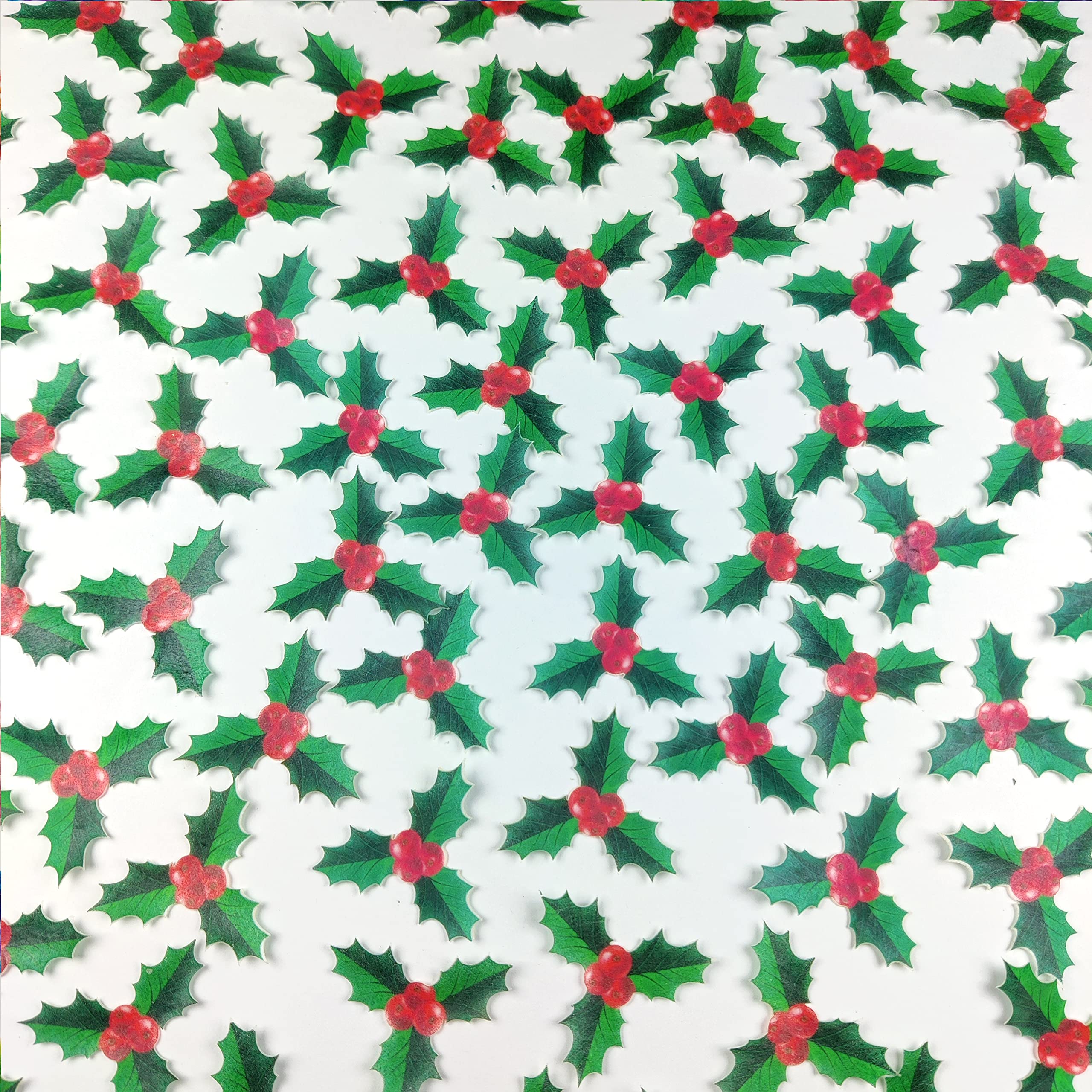 Tastycrafts Pre-Cut Wafer Paper Christmas Cake Topping & Décor - Edible Stick-on Decorations for Cake, Cupcake & Pastry - HOLY LEAF - 28 Pcs (WPC-401) 2
