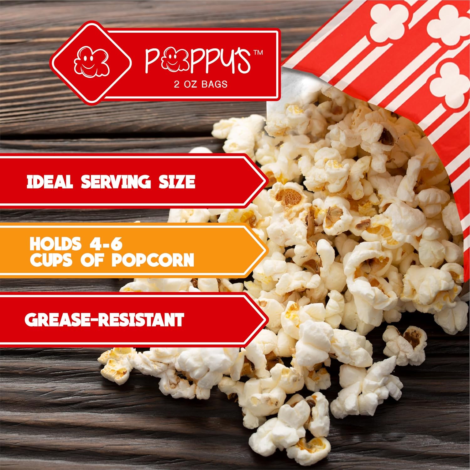 Poppy's Flat Bottom Paper Popcorn Bags – 25 Pack 2 oz Concession-Grade Bags, Popcorn Machine Accessories for Popcorn Bars, Movie Nights, Concessions
