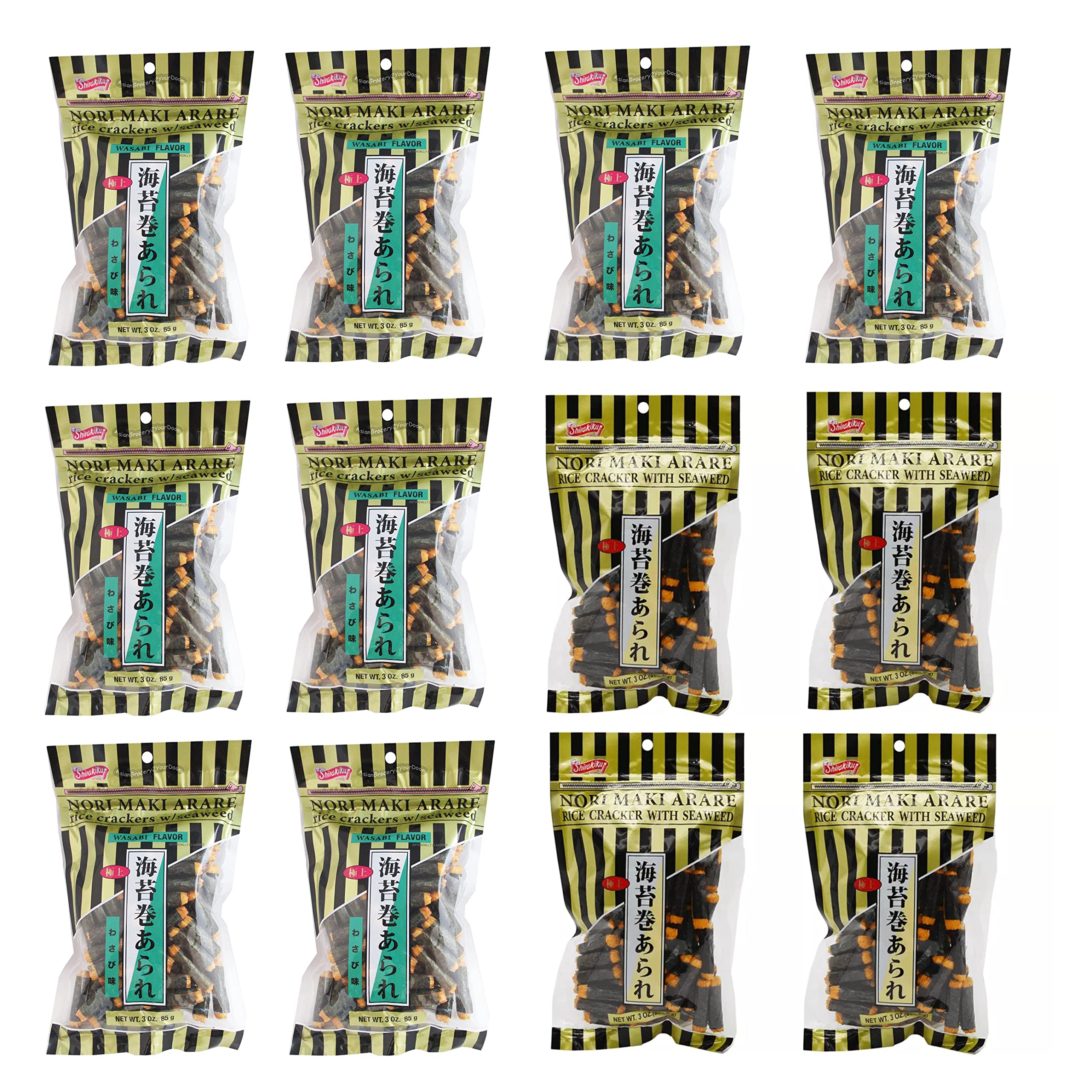 Shirakiku Nori Maki 2 Flavor Combo Pack, 3 Ounce Each, Pack of 12 (8 Wasabi + 4 Original)