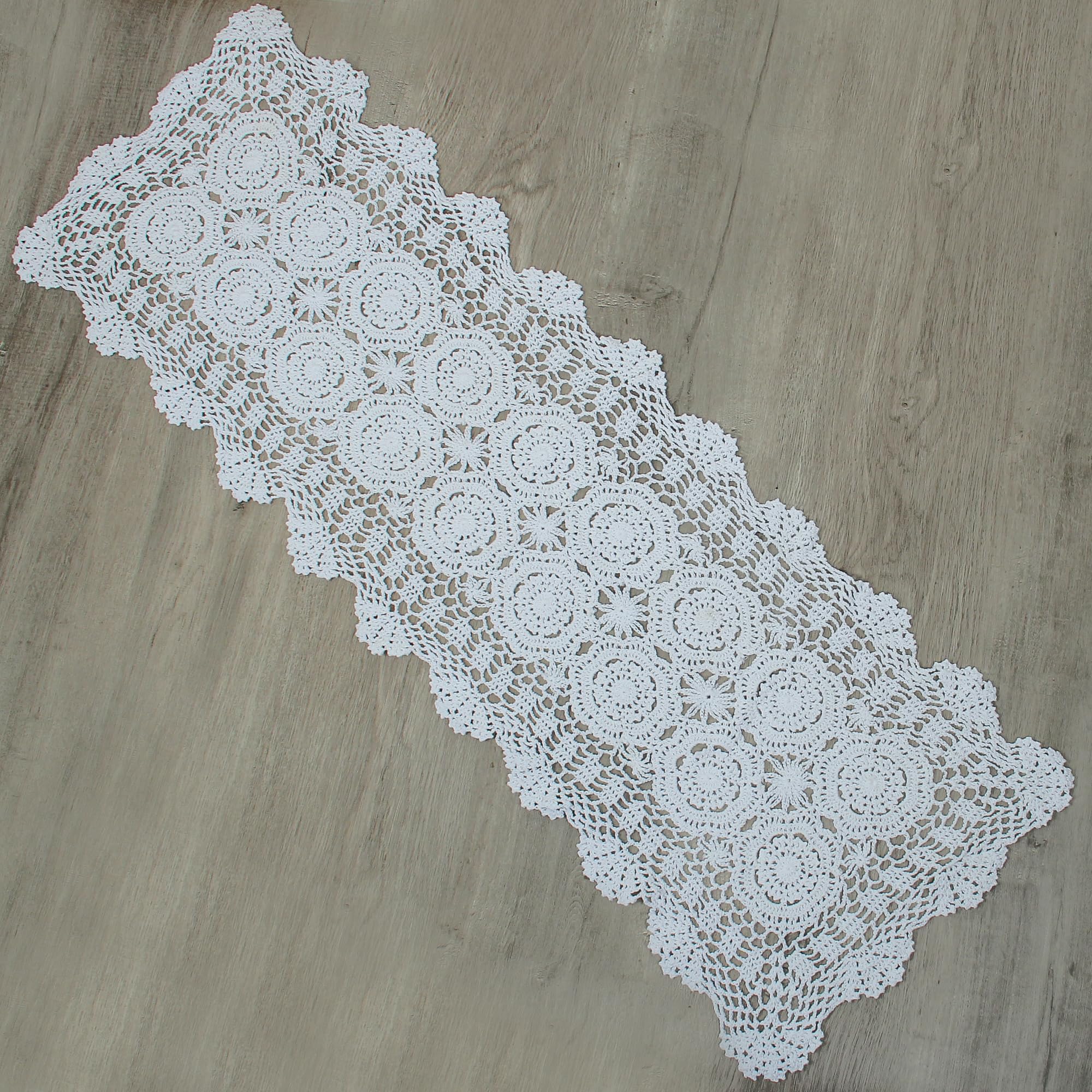 kilofly Handmade Crochet Lace Rectangular Table Runner 15 x 71 Inch, White
