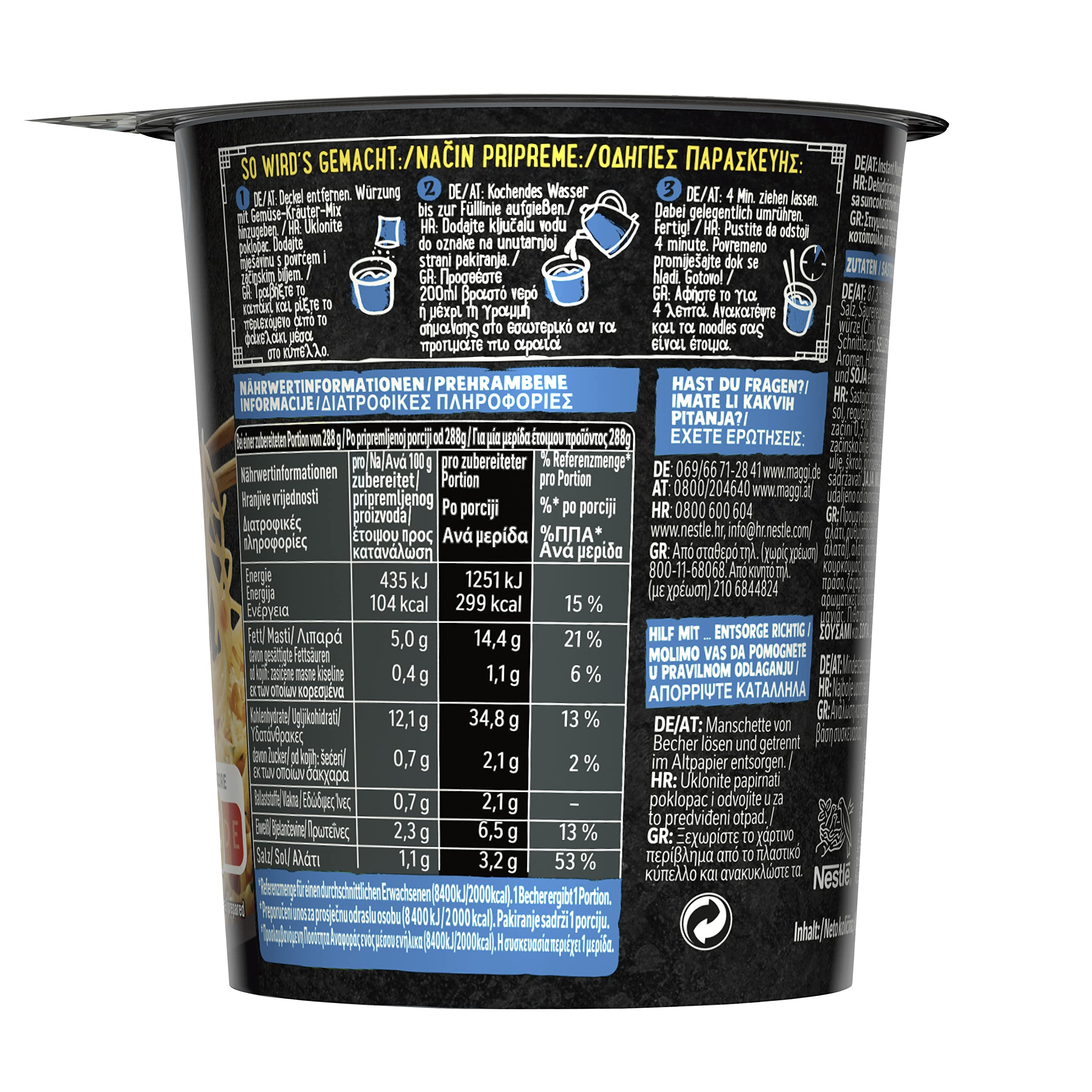 MAGGI Magic Asia Noodle Cup Chicken, Instant-Nudeln, asiatisches Fertiggericht, Hühnchen-Geschmack, mit Gemüse verfeinert, 32er Pack (8x63g)