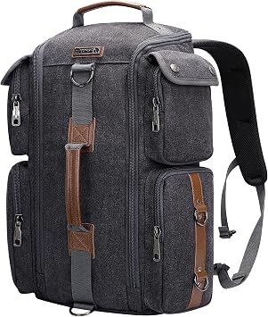 WITZMAN Travel Backpack for Men Canvas Convertible Bag Fits 17 Inch Laptop