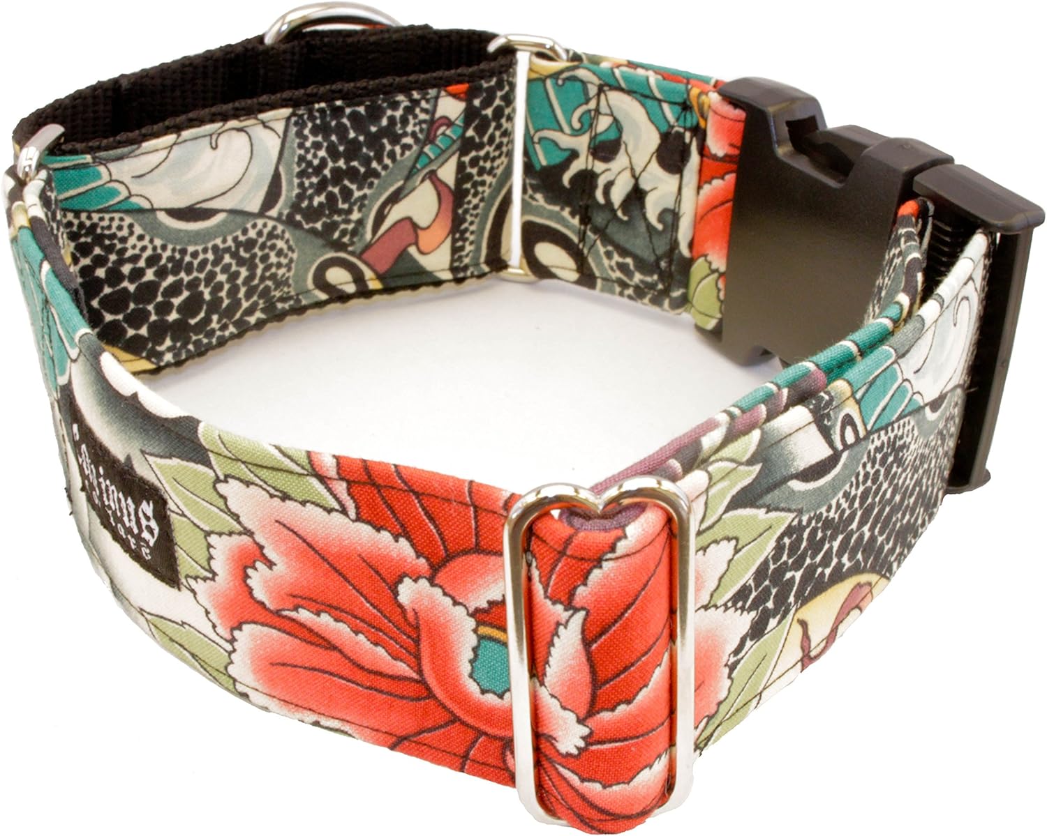 Caninus Collars Japanese Zen Lotus 2" Width Custom Dog Collar - Buckle & Martingale (Martingale, L 2")