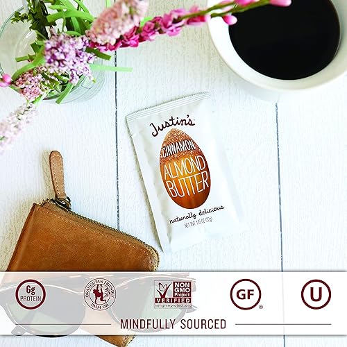 Miniatura 6 de Justin's Paquetes de mantequilla de almendras y canela, sin gluten, sin OMG, de origen responsable, 11.15 onzas (paquete de 10)