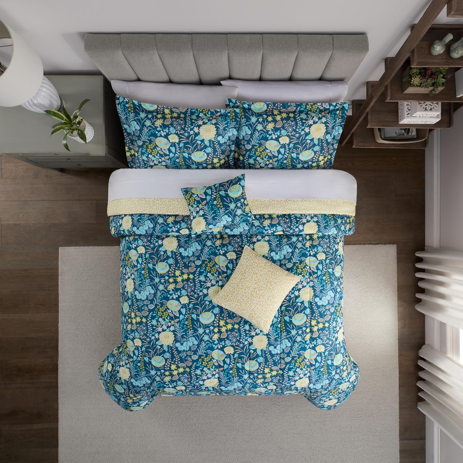 Traditions by Waverly Vintage Fiona Floral 6 Piece Pattern Bedding Set, King Comforter Set, All Season Bed Set Including Comforter, Two Shams & More, Machine Washable King Bed Set, Blue