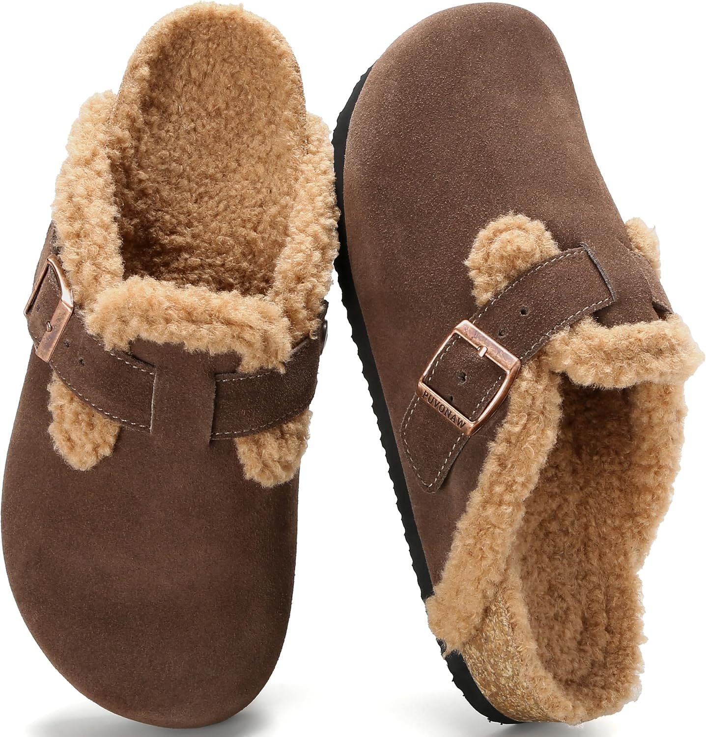 Women's Genuine Leather Suede Clogs – Cozy Faux Fur Lined