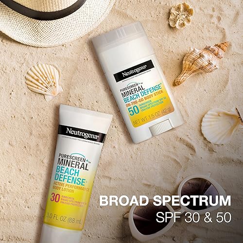 Miniatura 7 de Neutrogena Purescreen+ Mineral Beach Defense On-The-Go Protector solar corporal con amplio espectro SPF 50, protección UVAUVB resistente al agua,