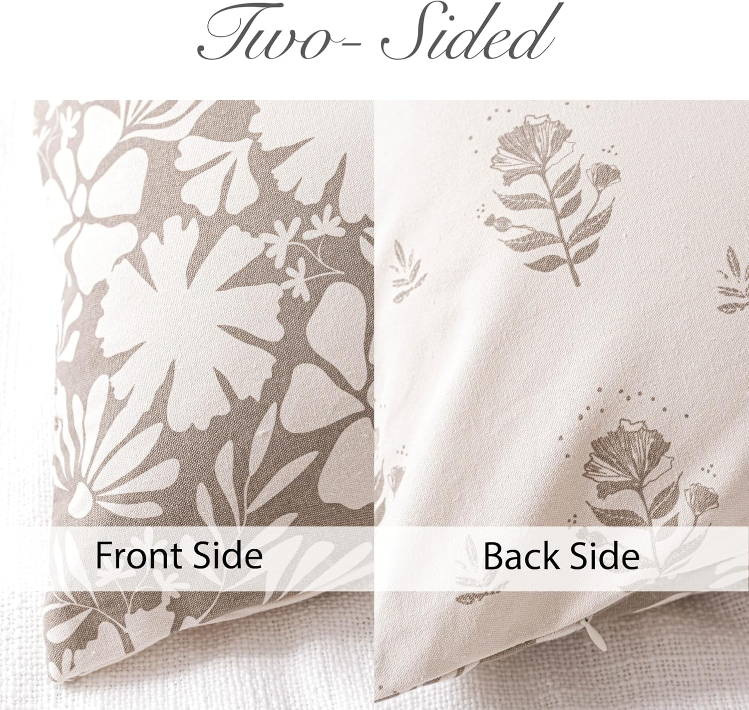 Taupe Farmhouse Decorative Lumbar Throw Pillow Cover 12X20 Set of 2, Floral Neutral Cotton Accent Lumbar Throw Pillow for Couch Sofa Living Room, Cover ONLY - Image 3