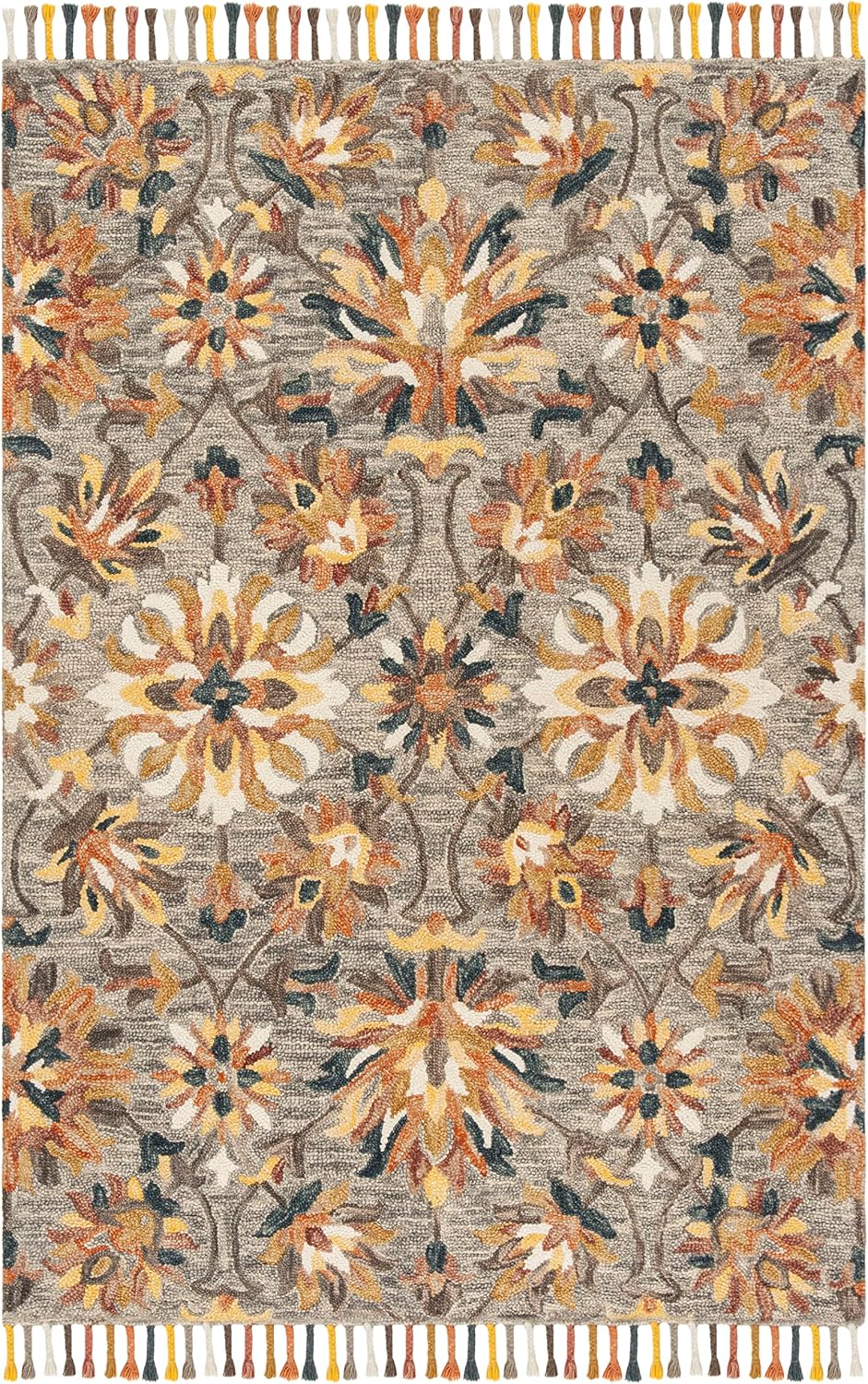 Safavieh Aspen Collection Area Rug - 8' x 10', Grey & Brown, Handmade Floral Tassel Wool, Ideal for High Traffic Areas in Living Room, Bedroom (APN139G)
