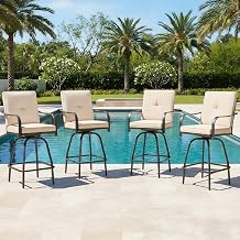 Outdoor Swivel Bar Stools Set of 4, High Top Patio Chairs | Thickened Removable Cushions, 28 Bar-Height Seat, All Weather Metal Frame, Comfort High Backrest, for Garden Patio Porch