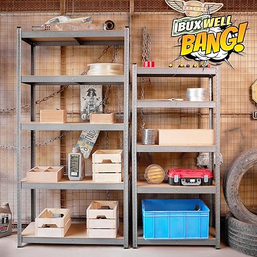 Miniatura 8 de Paquete de 2 estantes de almacenamiento de 28 pulgadas de ancho x 12 pulgadas de profundidad x 59 pulgadas de alto  Estantería de garaje ajustable