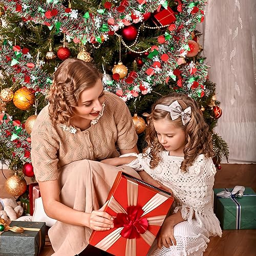 Miniatura 7 de Guirnalda de oropel de Navidad de 39 pies para decoración de árbol de Navidad, guirnalda metálica con purpurina y copo de nieve para colgar en