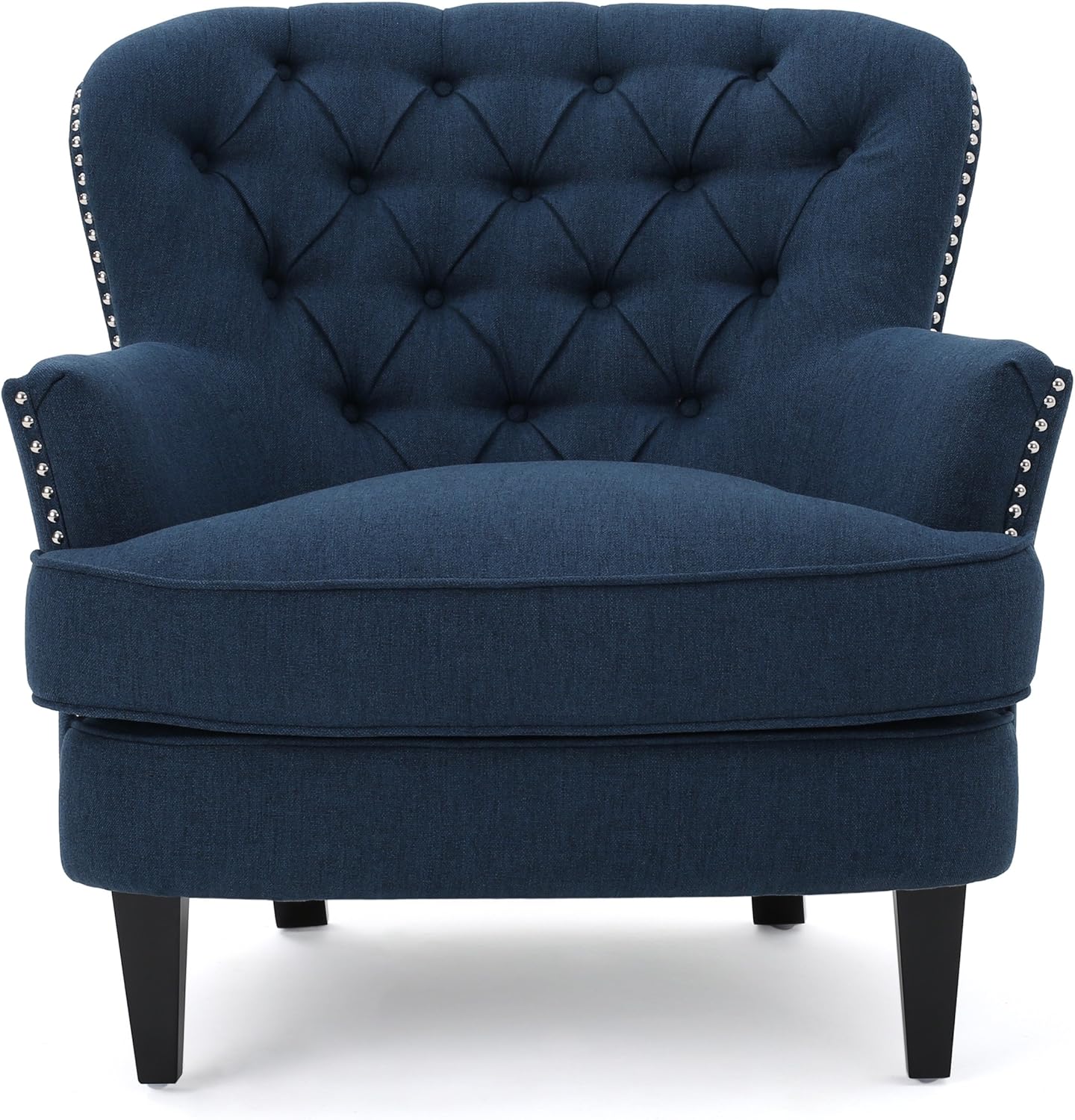 Merax Modern Accent Chair, Upholstered Living Room Armchair, Comfy Reading Chair, Mid Century Chair for Living Room Bedroom, Navy Blue
