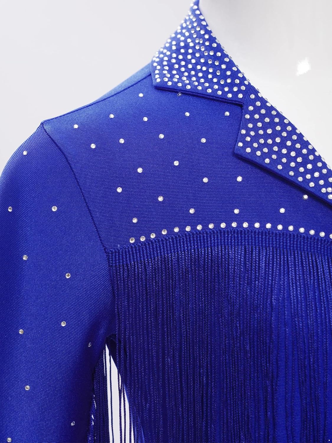 Kids Boys Professional Latin Dance Shirt Shiny V Neck Tassel Bodysuit Long Sleeve Fringe Leotard Outfit