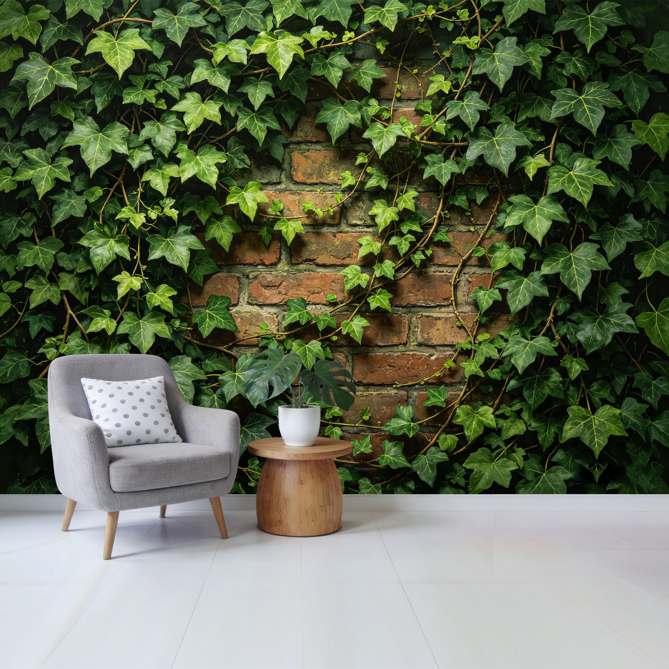 Qzlithotic Yq2605250792 Custom Size Wall Mural Lush Climbing Vine Leaves Over Rustic Red Brick Texture Botanical Industrial Style Selfadhesive Wall Fabric Removable Wallpaper For Home Office Decor