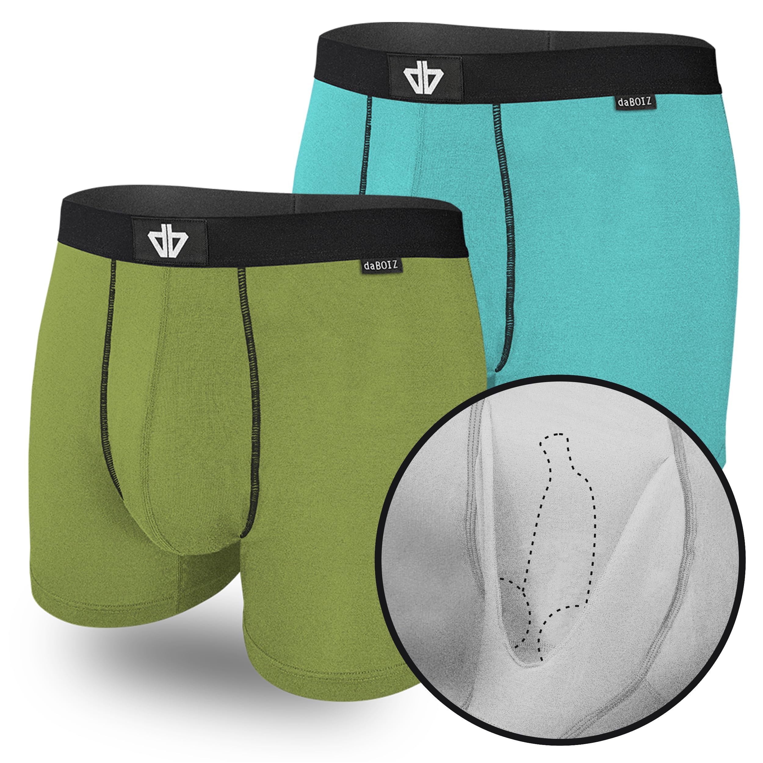 daBOIZ - Modal Boxershorts Herren mit Pouch (Beutel) kein Schwitzen, Kleben, Reiben - Unterhose Herren, Unterwäsche Männer Olive/Aqua