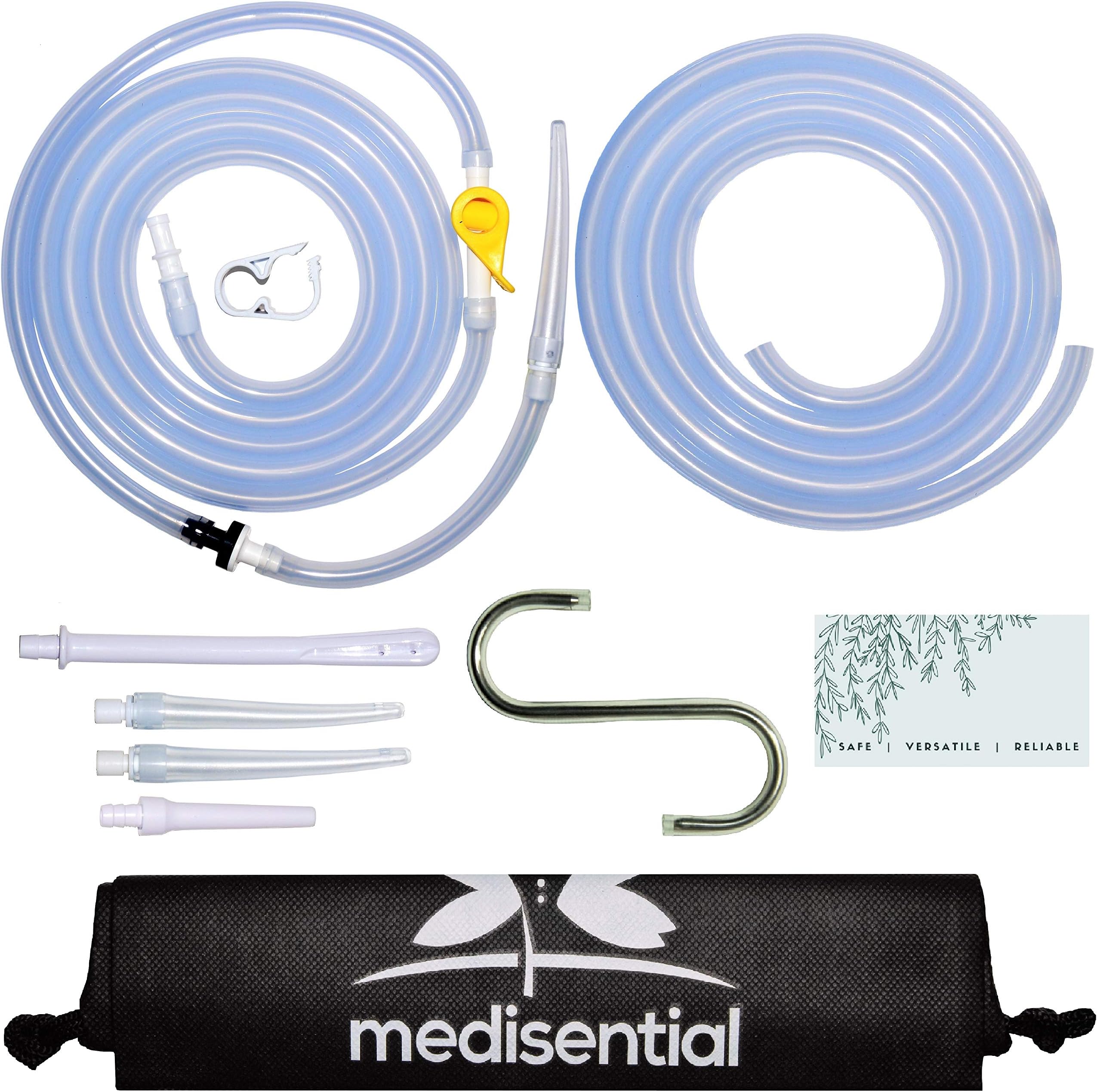 Replacement Parts Pack for Your Enema Bag, Bucket Kit or Bulb - Two Hoses (7ft & 5ft), Tips, Connectors, Check-Valve, Stopcock, Clamp, Storage Bag & Hook