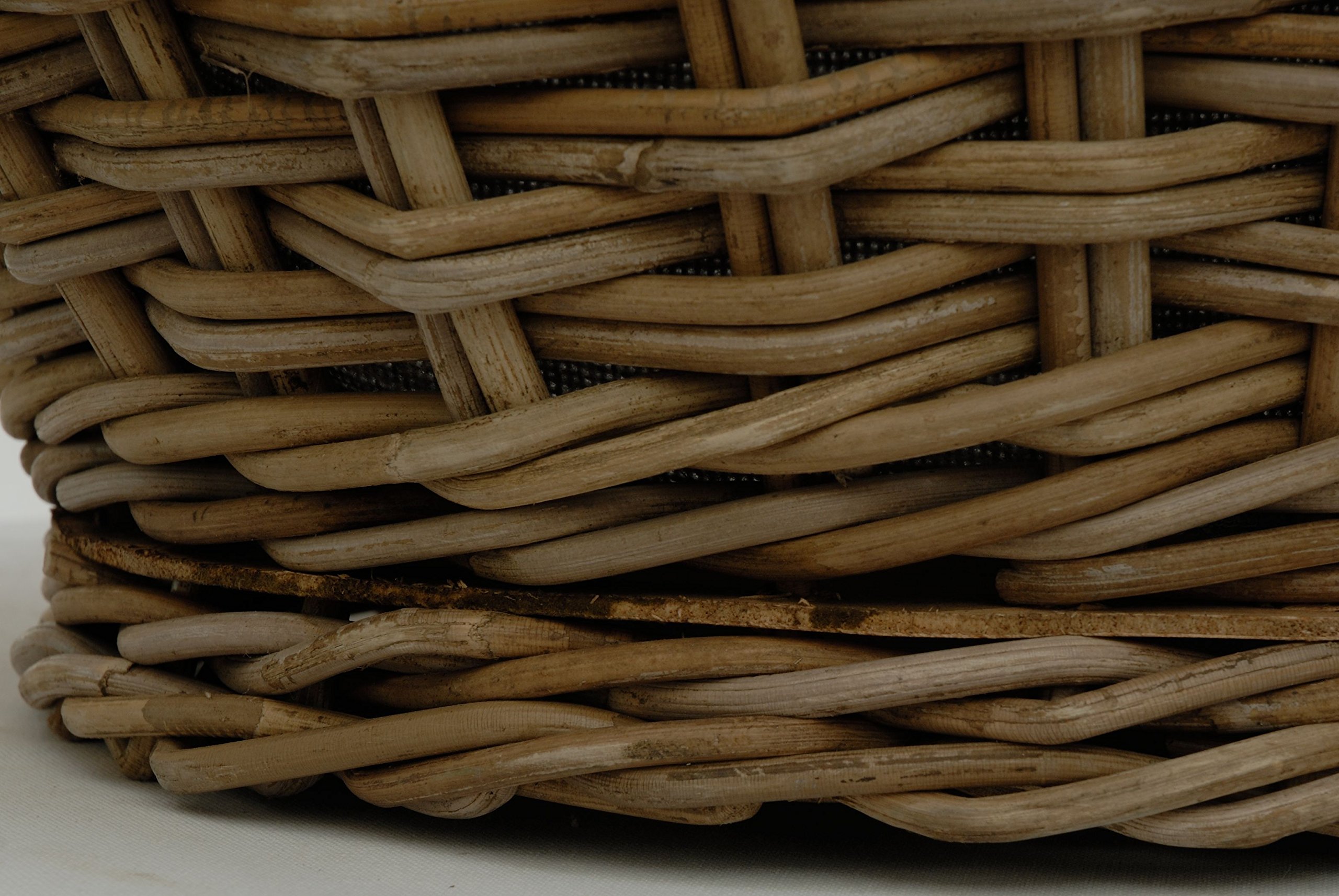 Stabiler Einkaufskorb, Korb mit festem Bügel Griff, Obstkorb aus echtem Rattan mit Inlett (Koobo Grau)