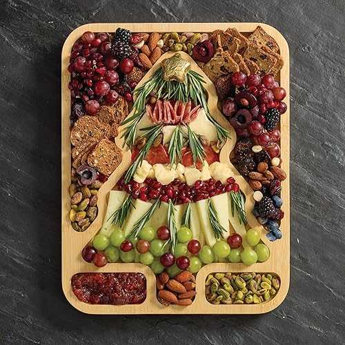 Miniatura 34 de FARBERWARE Build-A-Board Tabla de cortar de bambú con compartimentos integrados, tapa de bloqueo transparente y asas azul marino, ideal