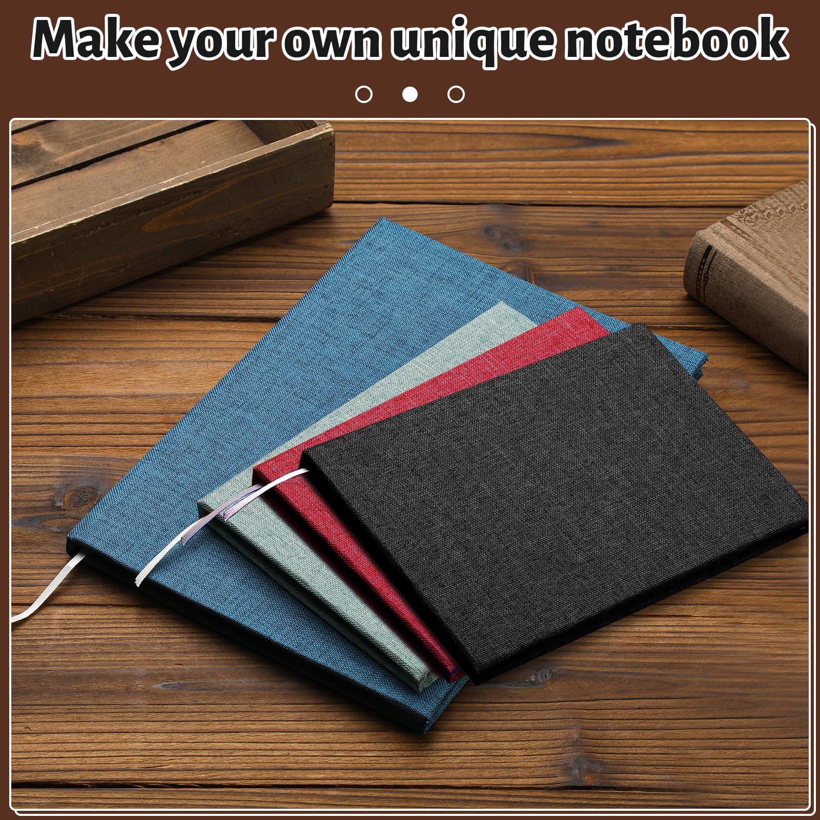 Jupean Kits de encuadernación de libros, materiales de encuadernación de libros con cartón A4, kit de fabricación de libros de tela de 4 colores, suministros de encuadernación con instrucciones y
