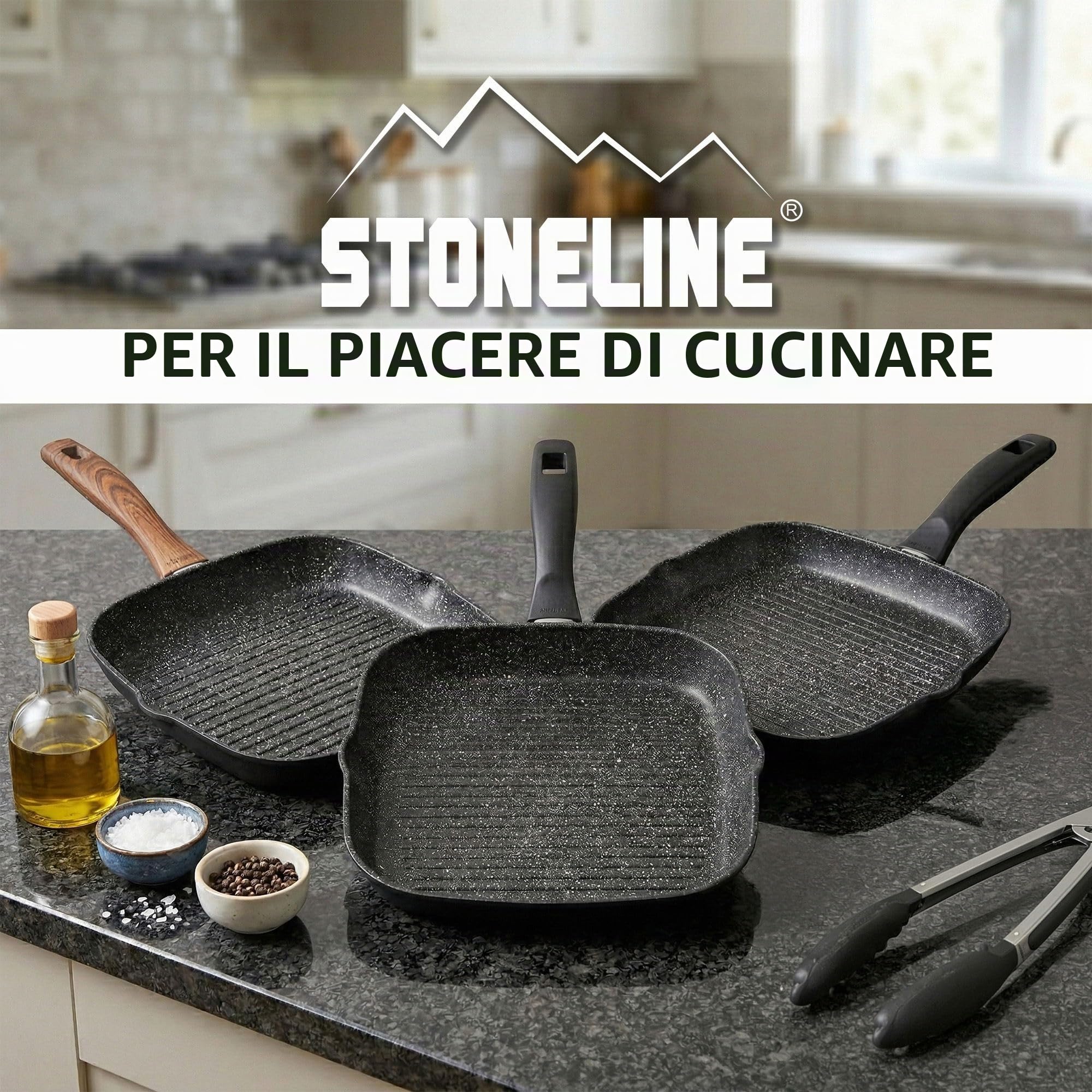 STONELINE® - Bistecchiera Back to Nature 28 x 28 cm, con 2 beccucci, adatta a induzione